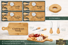 Personalized Family Small Cutting Board Gift Set | Custom Engraved Housewarming, Wedding & Realtor Closing Gift