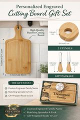 Personalized Family Small Cutting Board Gift Set | Custom Engraved Housewarming, Wedding & Realtor Closing Gift
