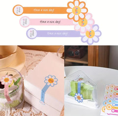 Thank You Label and Packaging Gift Sealing Stickers – Daisy Design Assorted Colors (10 Sheets) | Box Seal