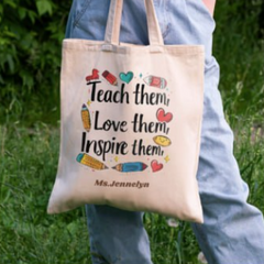 Personalized Teacher Canvas Tote Bag: Custom Name